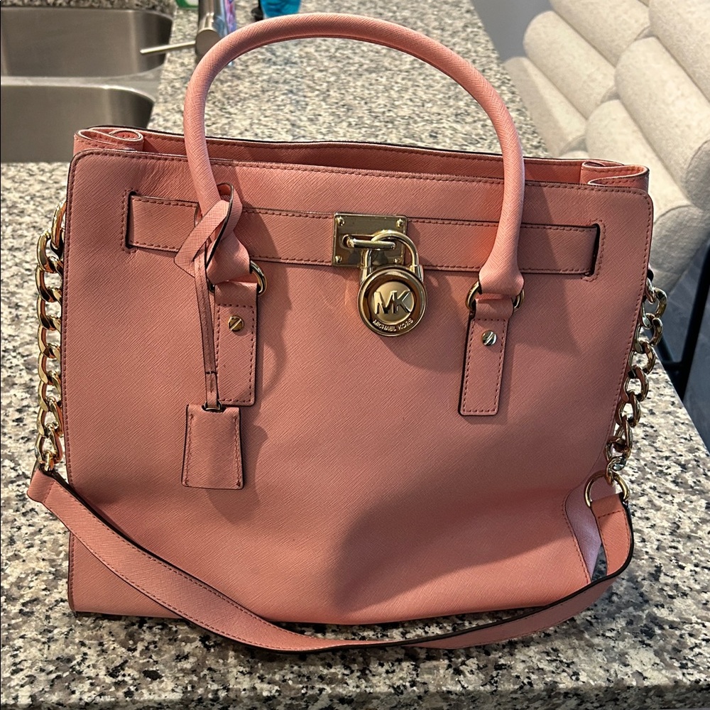 Michael Kors Pink Satchel with Gold Accents